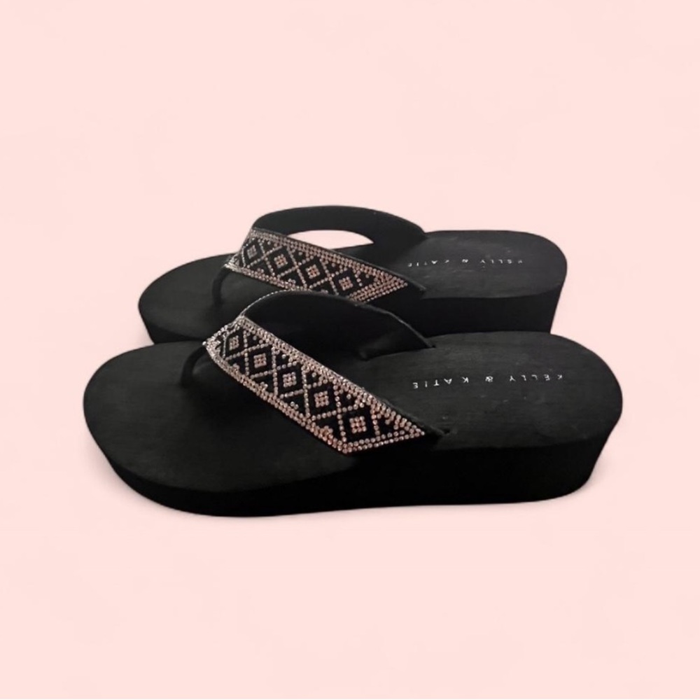 Black Wedged Flip Flops